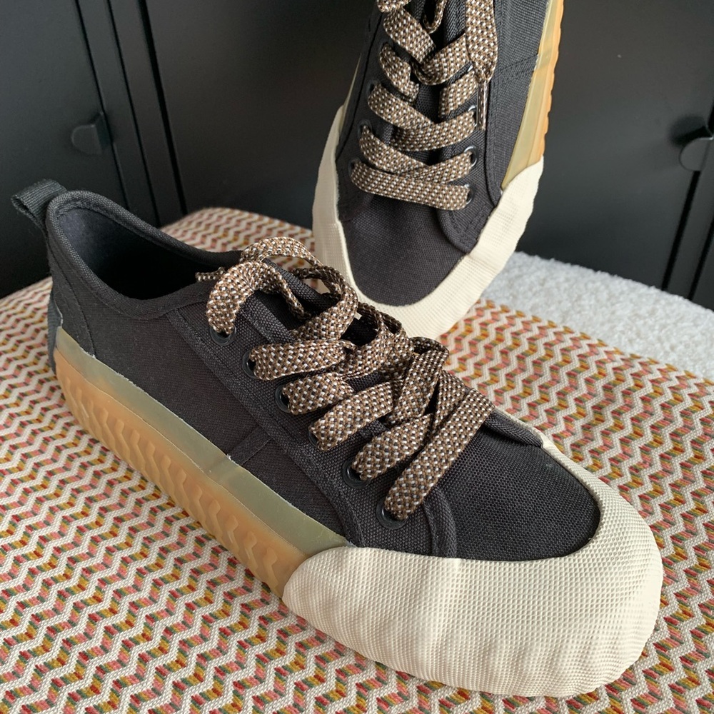 *New* Zara Black Canvas Sneakers Rubber Toes Rain Shoes